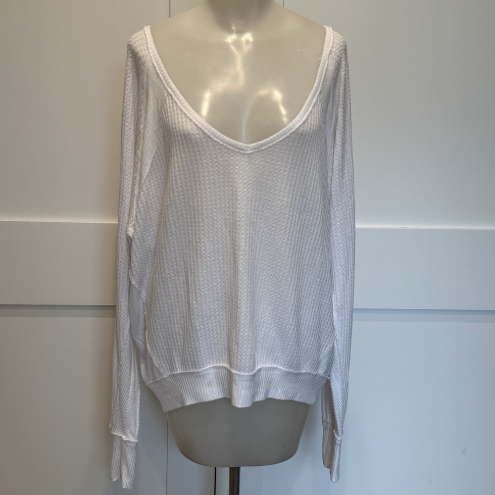 We The Free White Waffle Knit Thermal Top Oversized Dolman Long‎ Sleeve M
